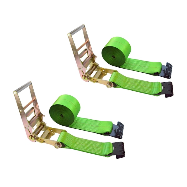 Heavy Duty 4" x 30' Ratchet Tie Down Strap Flat Hook for Farm Trailer Truck Green, 2PK